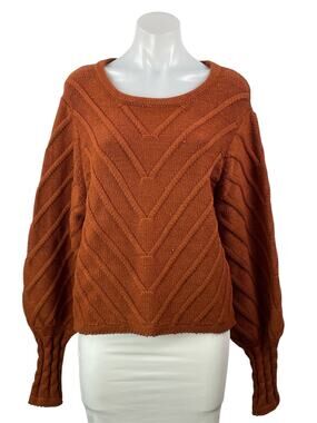 Allison Women's Rust Brown Textured Long Sleeve Round Neck Sweater Top Size M